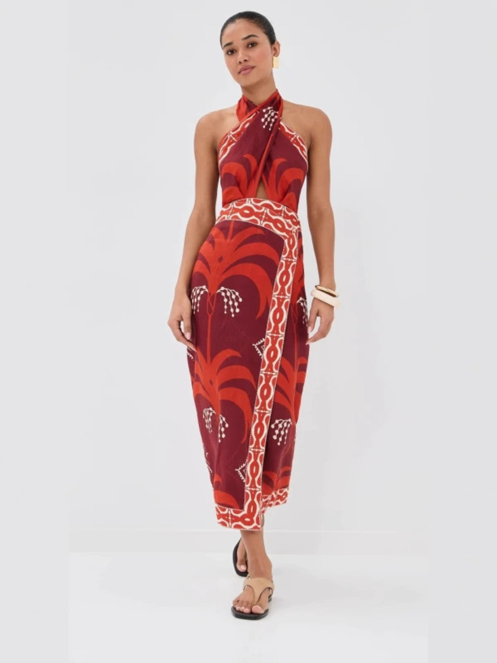 Womens Summer Placement Print Backless Tie Up Sexy Beach Dress
